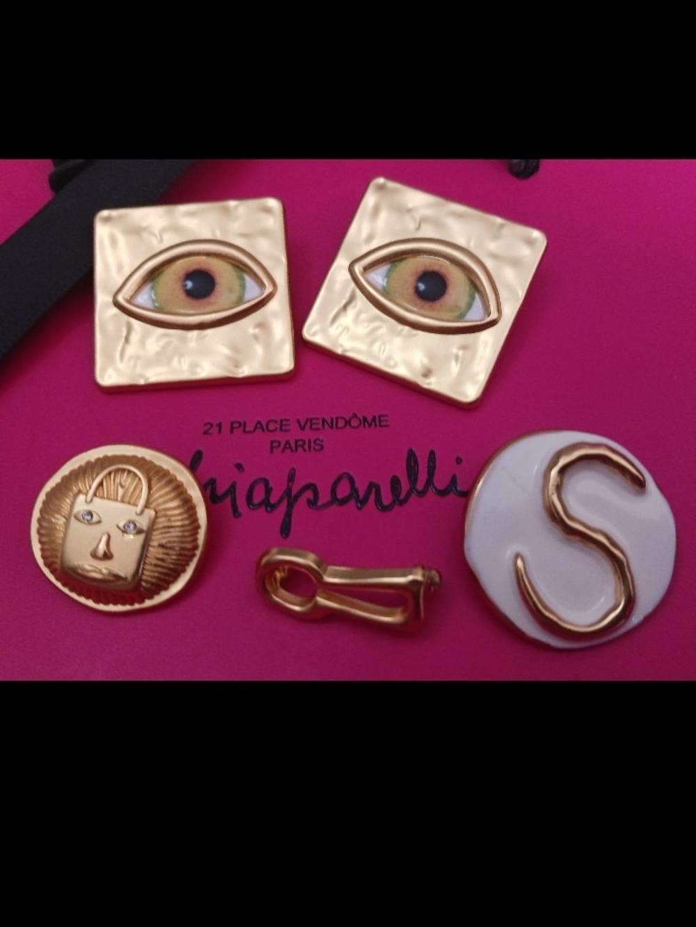 Schiaparelli Gold EYES ,  Button Set -  Embelliments For Clothing  Gold FRANCE